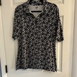 NWOT Lands' End Women's Black and White Patterned Zip Polo Shirt - XL - SOFT